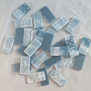 Hand Crafted Blue and White Marbled Domino Set